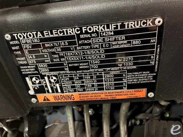 2018 Toyota 8FBE18U