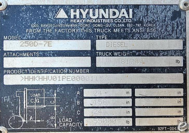 2013 Hyundai 250D-7E Diesel Forklift - 123Forklift