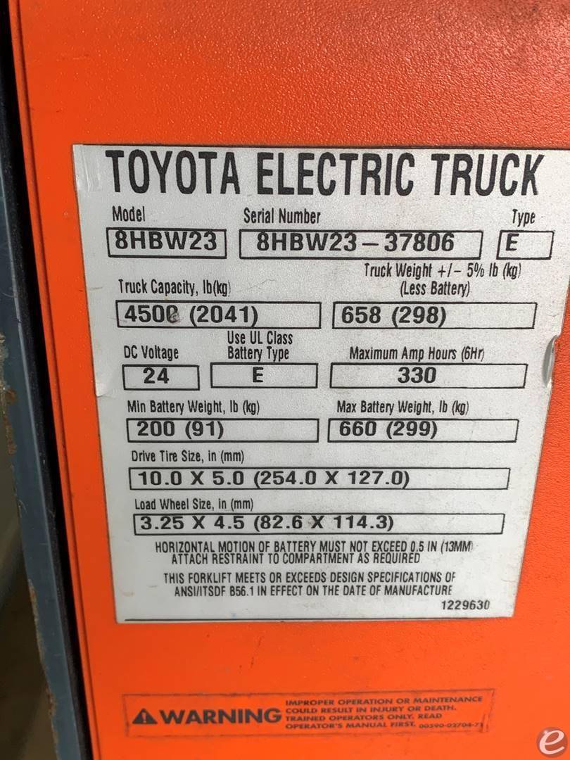 2019 Toyota 8HBW23 Electric Forklift - 123Forklift
