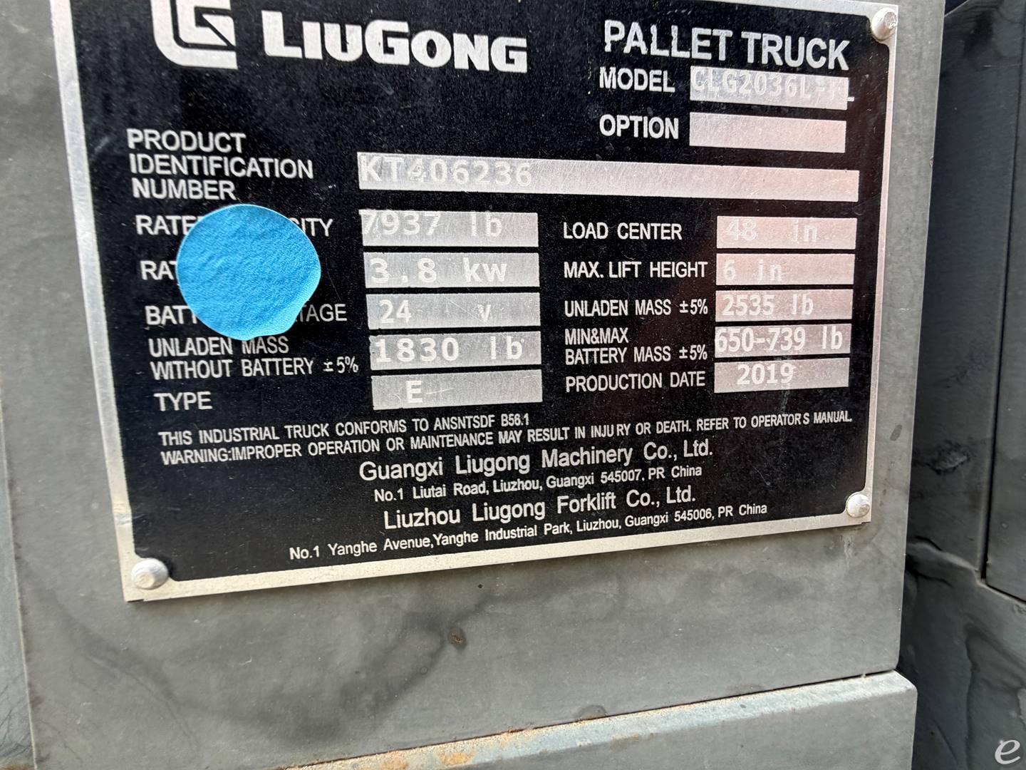 2020 Liugong CLG2036L-FL/N