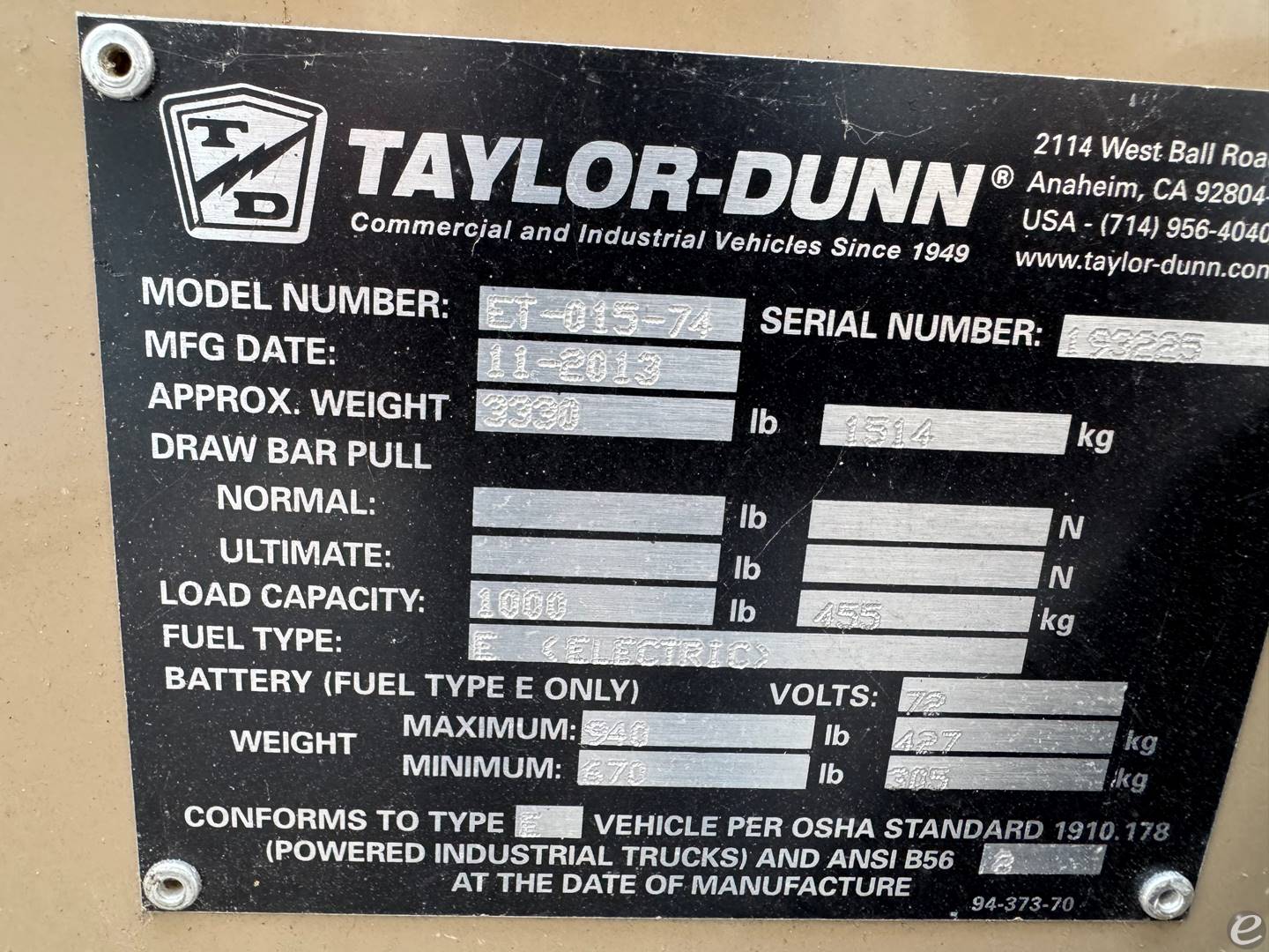2013 Taylor Dunn ET-015-74