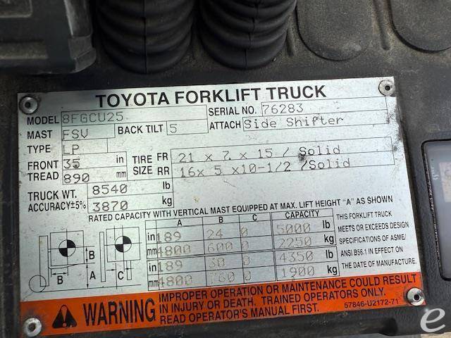 2016 Toyota 8FGCU25 LP Gas Forklift - 123Forklift