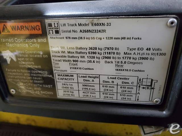 2017 Hyster E60XN Electric Forklift - 123Forklift