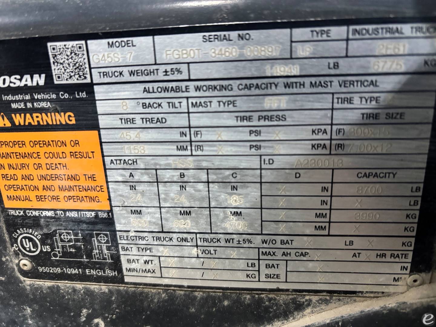 2022 Doosan G45S-7