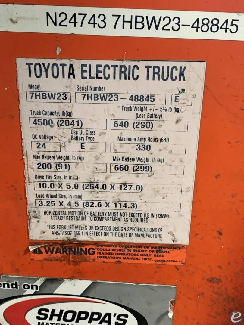 2013 Toyota 7HBW23 Electric Forklift - 123Forklift