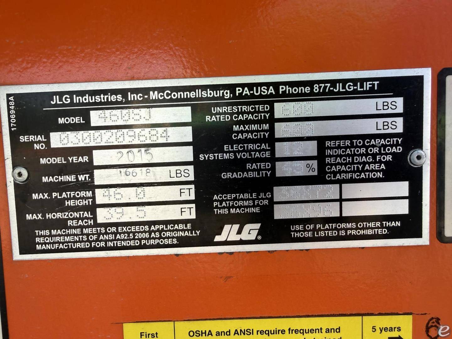 2015 JLG 460SJ