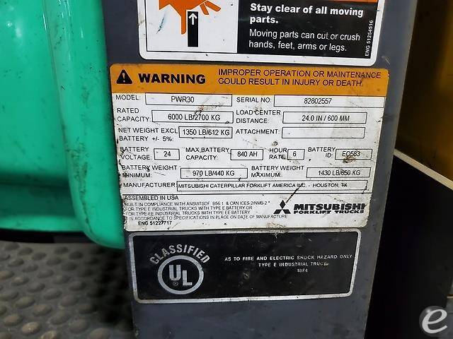 2018 Mitsubishi PWR30 Electric Forklift - 123Forklift