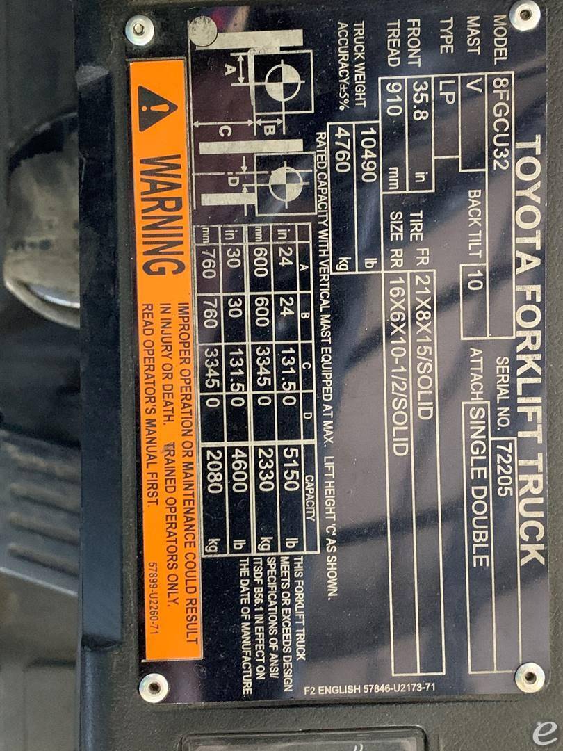 2019 Toyota 8FGCU32 LP Gas Forklift - 123Forklift