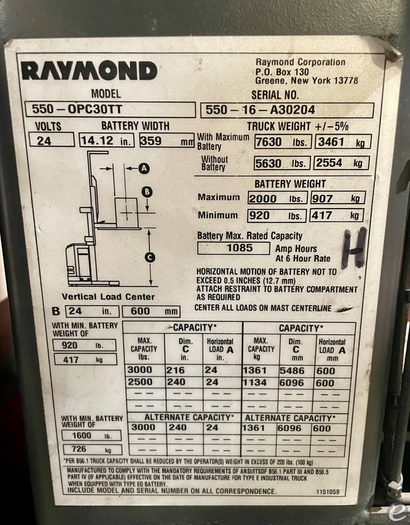 2016 Raymond 550-OPC30TT