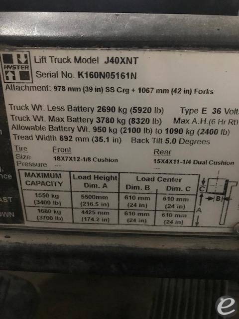 2015 Hyster J40XNT Electric Forklift - 123Forklift