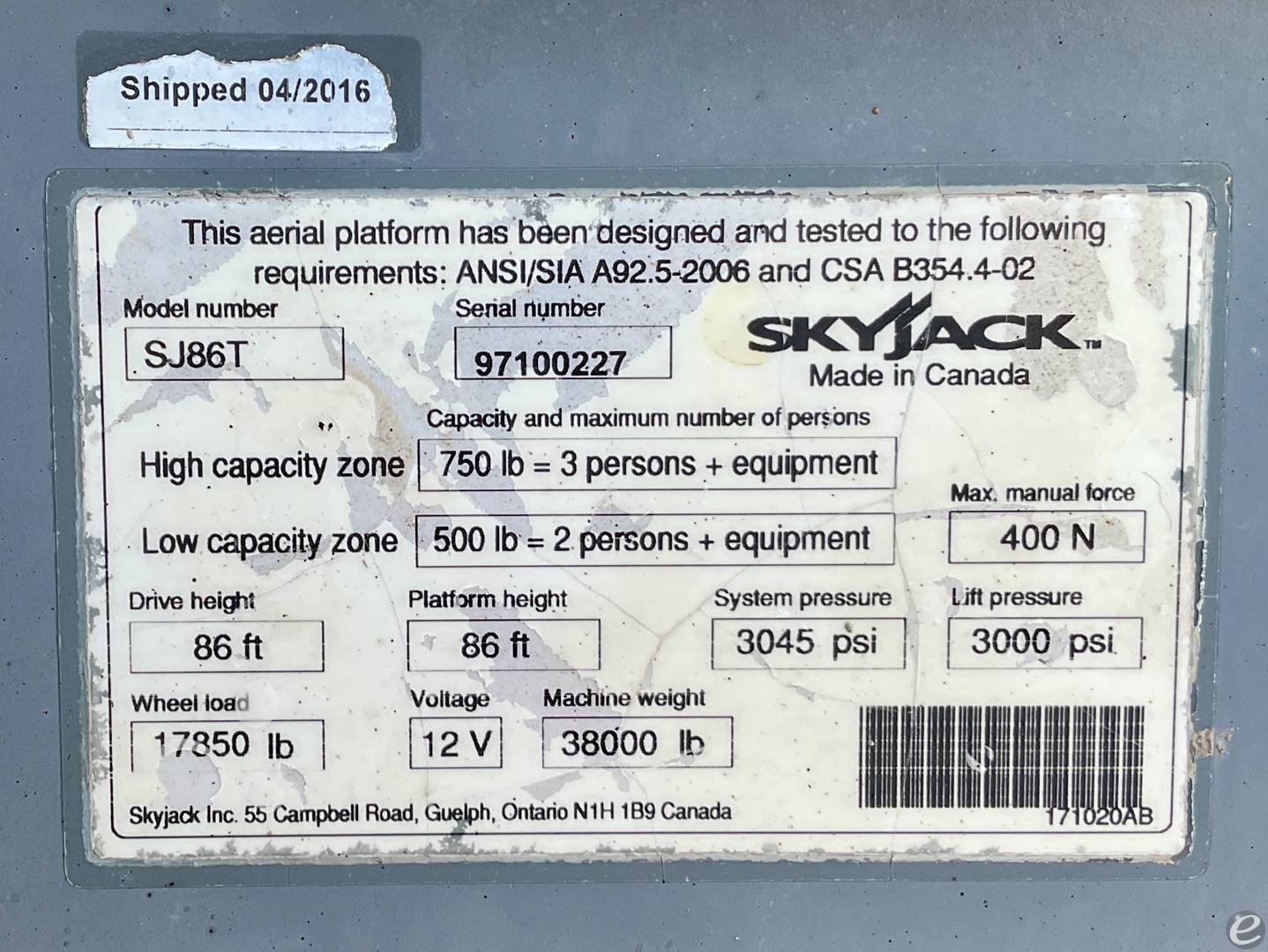 2016 Skyjack SJ86T