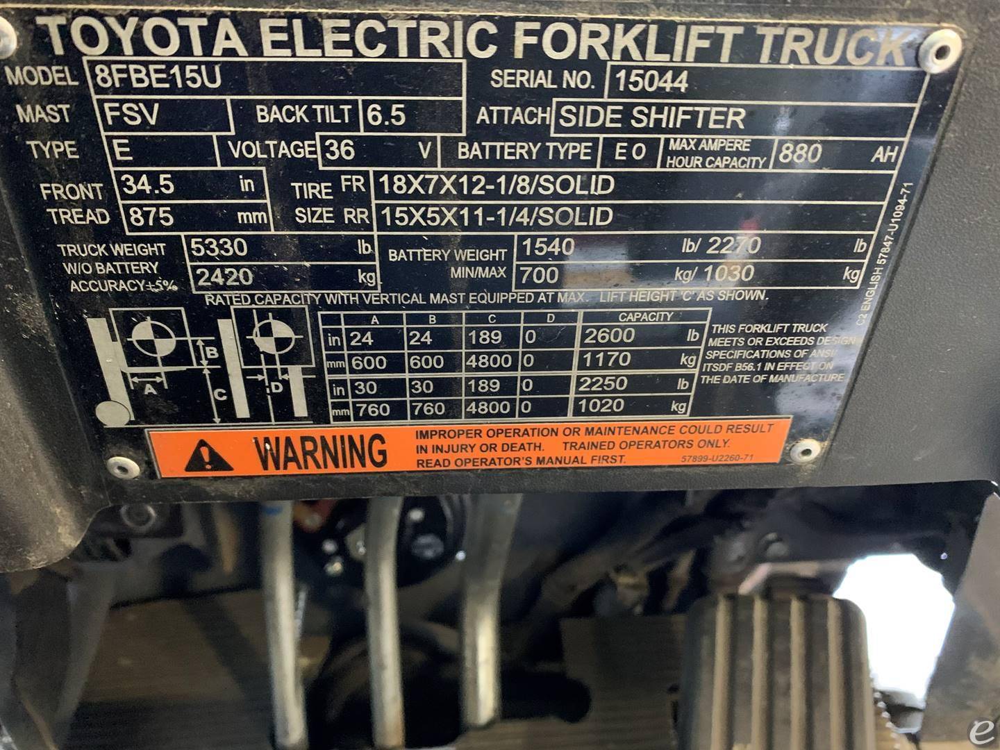 2018 Toyota 8FBE15U Electric Forklift - 123Forklift