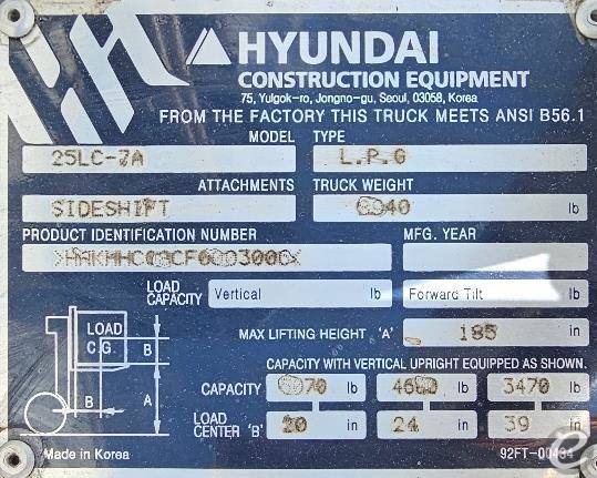 2021 Hyundai 25LC-7A LP Gas Forklift - 123Forklift