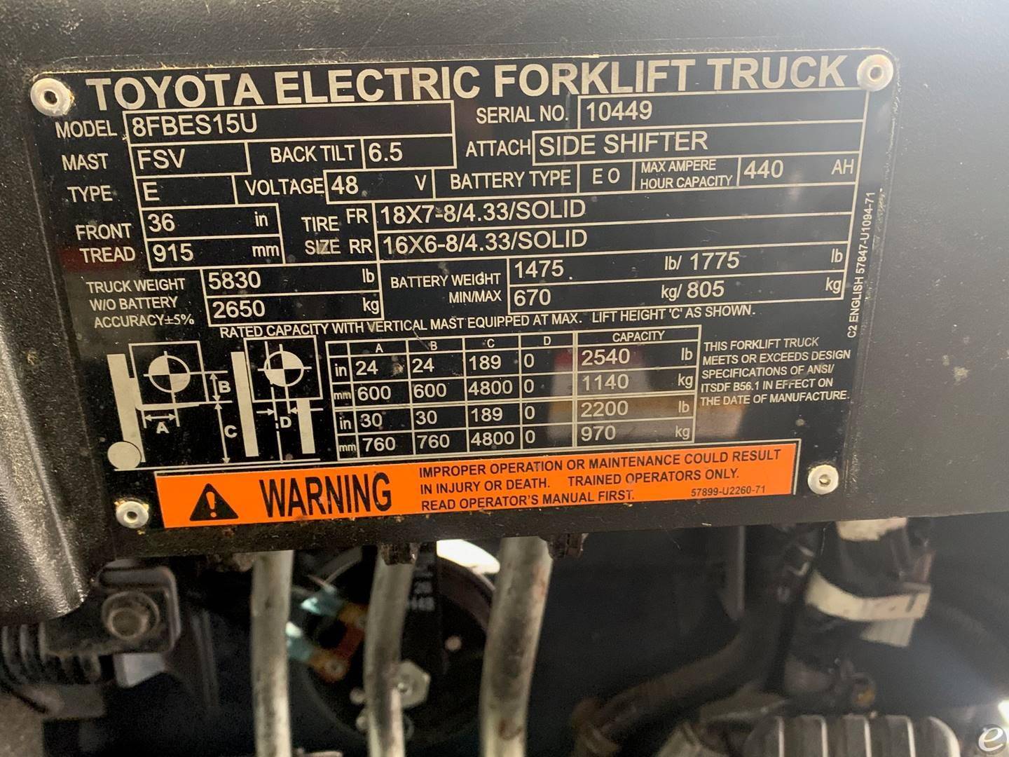 2018 Toyota 8FBES15U Electric Forklift - 123Forklift