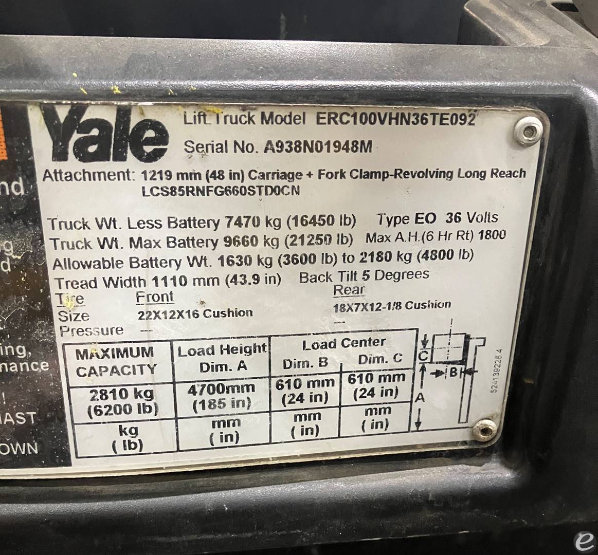 2014 Yale ERC100VHSN36TE092 Electric Forklift - 123Forklift