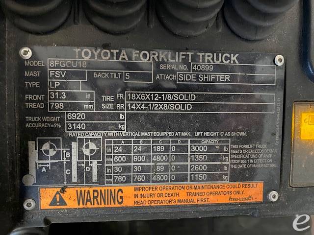 2019 Toyota 8FGCU18