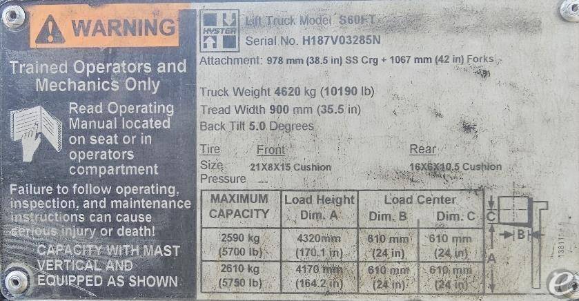 2015 Hyster S60FT LP Gas Forklift - 123Forklift