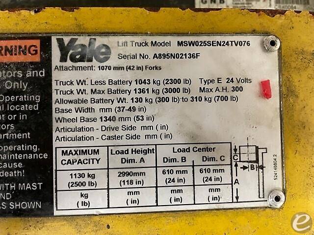 2008 Yale MSW025-E Electric Forklift - 123Forklift