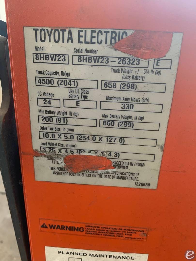 2017 Toyota 8HBW23 Electric Forklift - 123Forklift