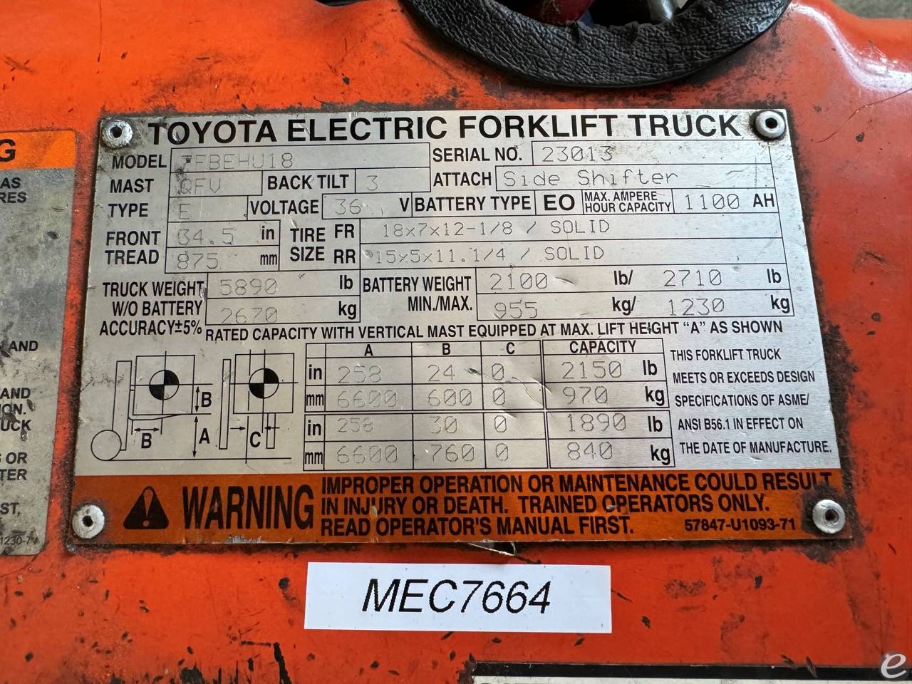 2013 Toyota 7FBEHU18 Electric Forkl...