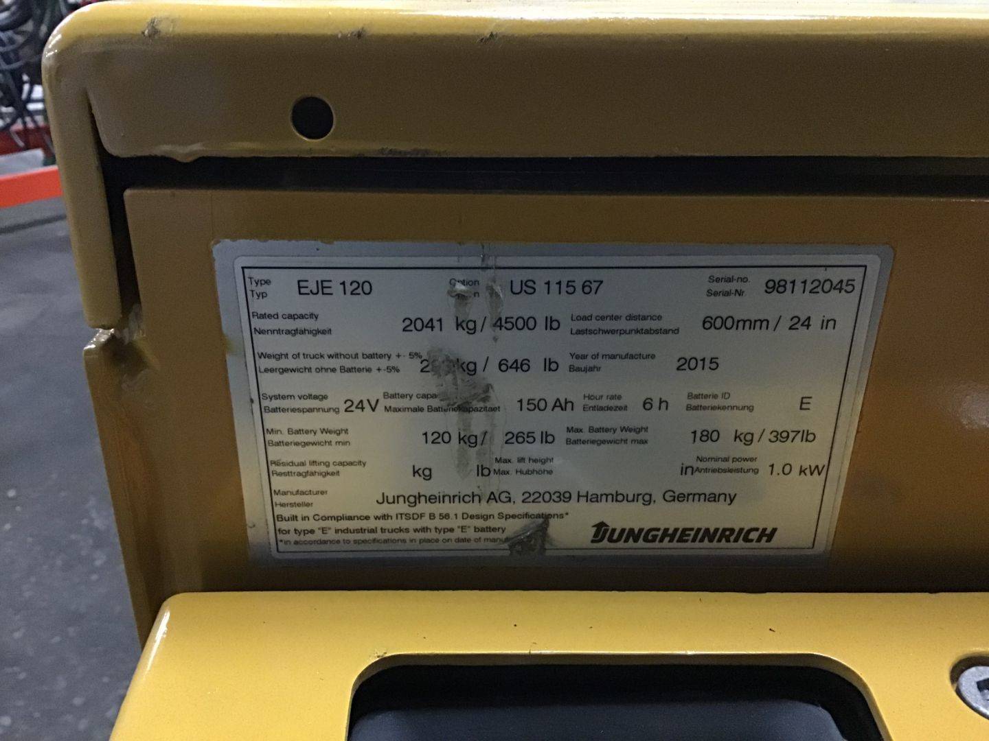 2015 Electric Jungheinrich EJE120 Electric Walkie Pallet Jack