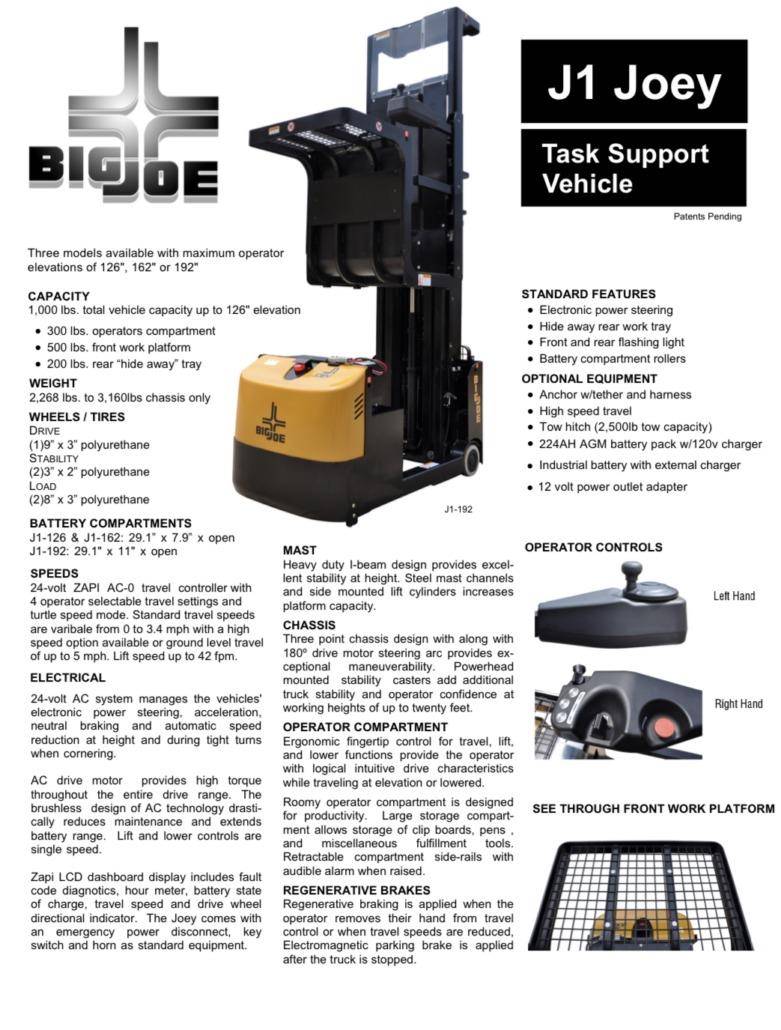 2014 Electric Big Joe Joey J1 Electric Walkie Stand Up Center Control